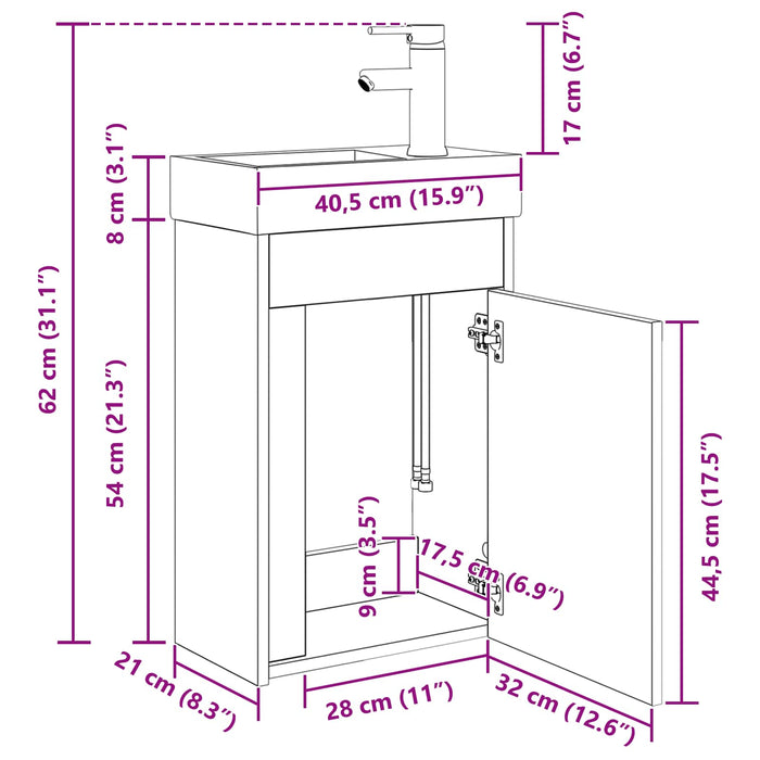 Unitate de baie cu robinet Sonoma gri 40,5 x 22,5 x 62 cm - WALTI WALTI
