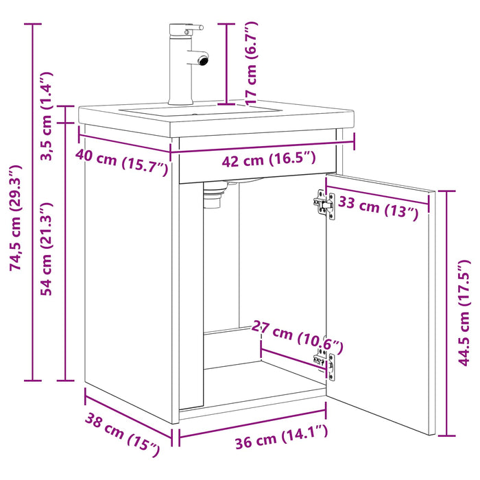 Unitate de baie cu robinet Stejar Sonoma 42 x 40 x 74,5 cm - WALTI WALTI