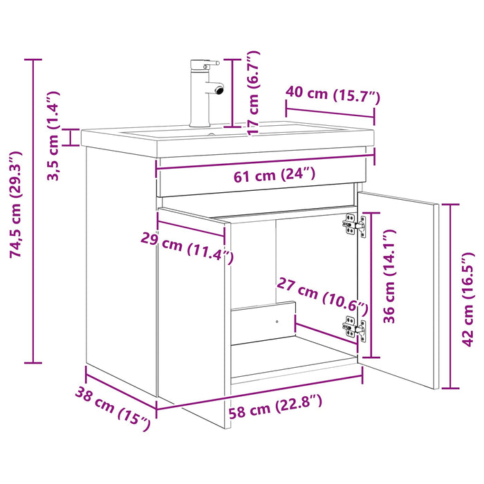 Unitate de baie cu robinet Sonoma gri 61 x 40 x 74,5 cm WALTI