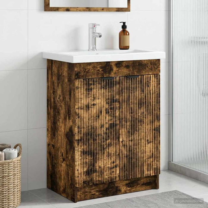 Dulap de baie sub chiuvetă Stejar fumuriu 56 x 37,5 x 81 cm - WALTI WALTI