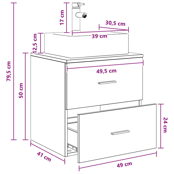 Vanitate cu chiuvetă montată pe perete Alb 49,5 x 41 x 62,5 cm - WALTI WALTI