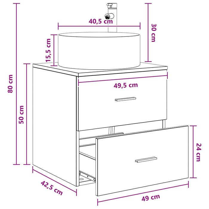 Vanitate cu chiuvetă montată pe perete Stejar Sonoma - WALTI WALTI