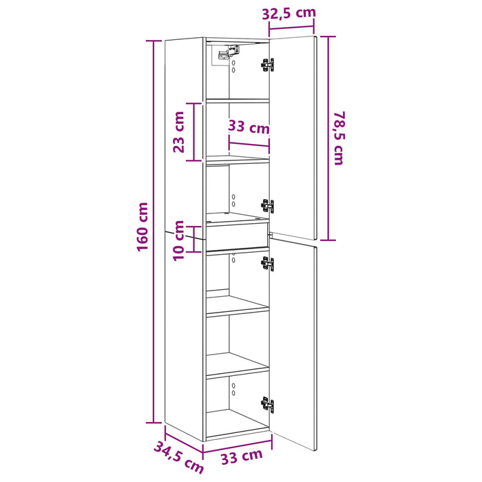 Dulap Bathroom Montat pe Perete Gri Beton 33 x 34,5 x 160 cm WALTI