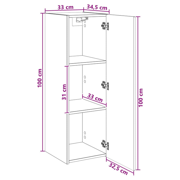 Dulap Bathroom Montat pe Perete Sonoma gri 33 x 34,5 x 100 cm - WALTI WALTI