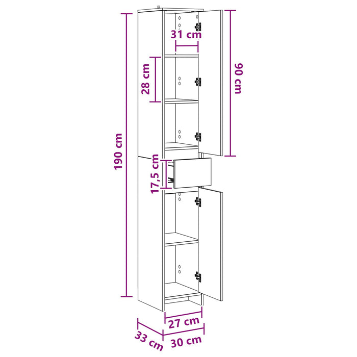 Dulap de Baie Gri Beton 30 x 33 x 190 cm Lemn prelucrat WALTI