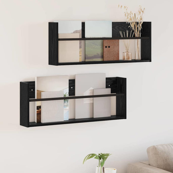 Raft pentru reviste cu raft 2 pcs Stejar Negru 80 x 12 x 30 cm - WALTI WALTI