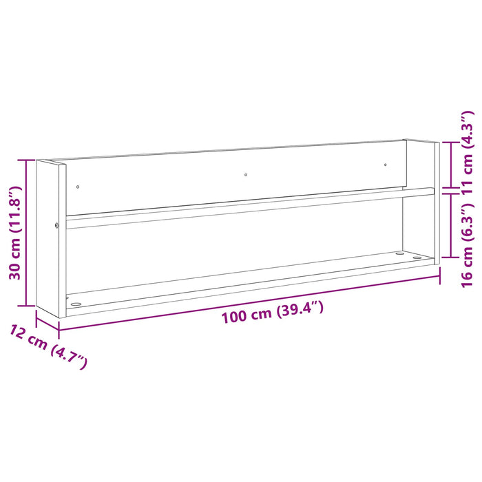 Raft pentru reviste cu raft Stejar Artizanal 100 x 12 x 30 cm - WALTI WALTI