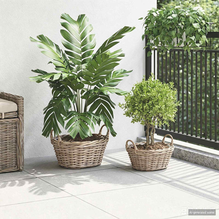 Coș pentru plante cu depozitare 2 pcs Gri Ratan Lacak - WALTI WALTI