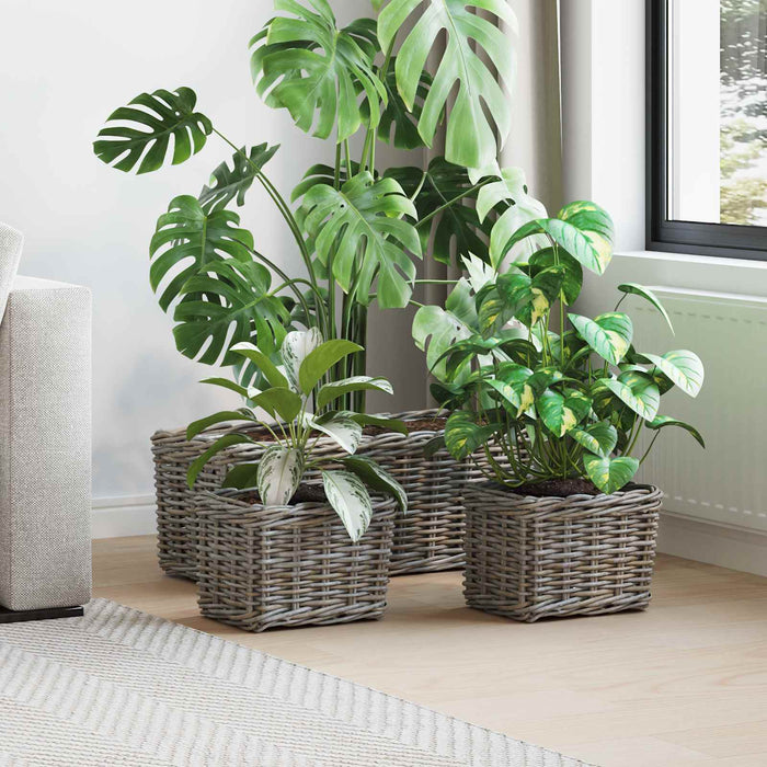 Coș pentru plante cu depozitare 3 pcs Gri Ratan Kubu - WALTI WALTI
