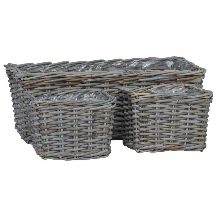 Coș pentru plante cu depozitare 3 pcs Gri Ratan Kubu - WALTI WALTI