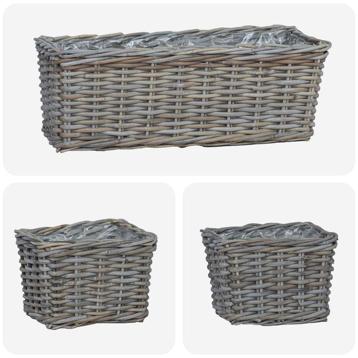 Coș pentru plante cu depozitare 3 pcs Gri Ratan Kubu - WALTI WALTI