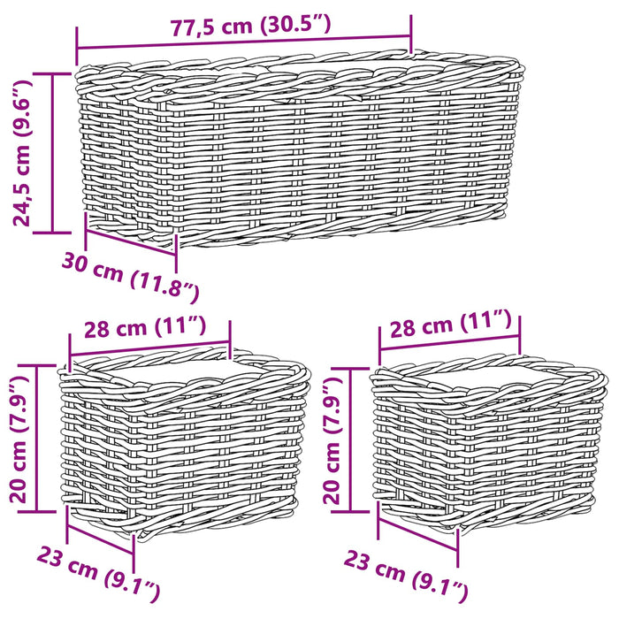 Coș pentru plante cu depozitare 3 pcs Gri Ratan Kubu - WALTI WALTI