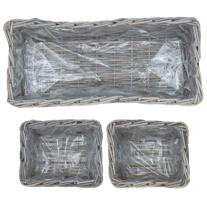 Coș pentru plante cu depozitare 3 pcs Gri Ratan Kubu - WALTI WALTI