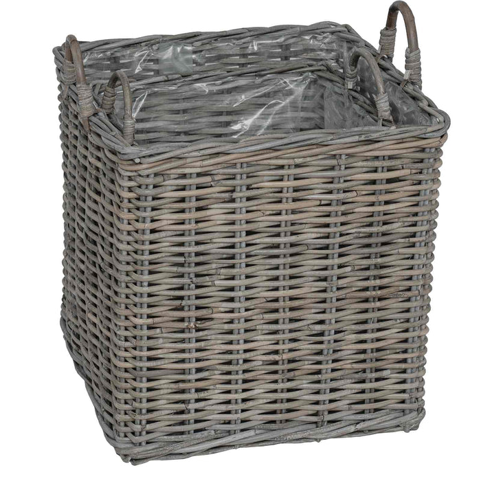 Coș pentru plante cu depozitare 2 pcs Gri Ratan Lacak - WALTI WALTI