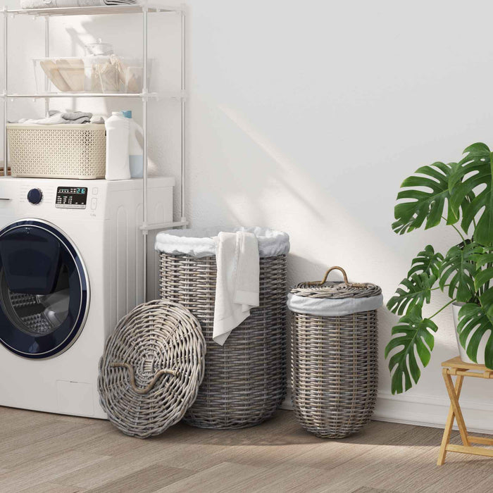 Coș de rufe cu capac 2 pcs Gri Kubu Ratan Kubu - WALTI WALTI