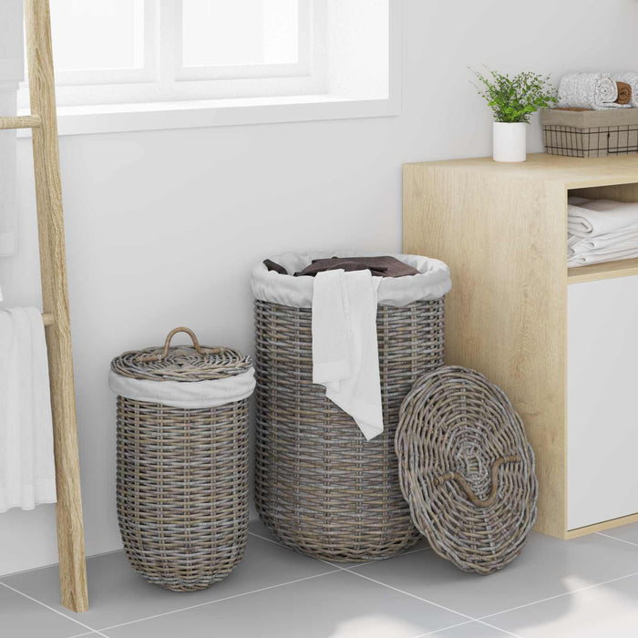 Coș de rufe cu capac 2 pcs Gri Kubu Ratan Kubu - WALTI WALTI