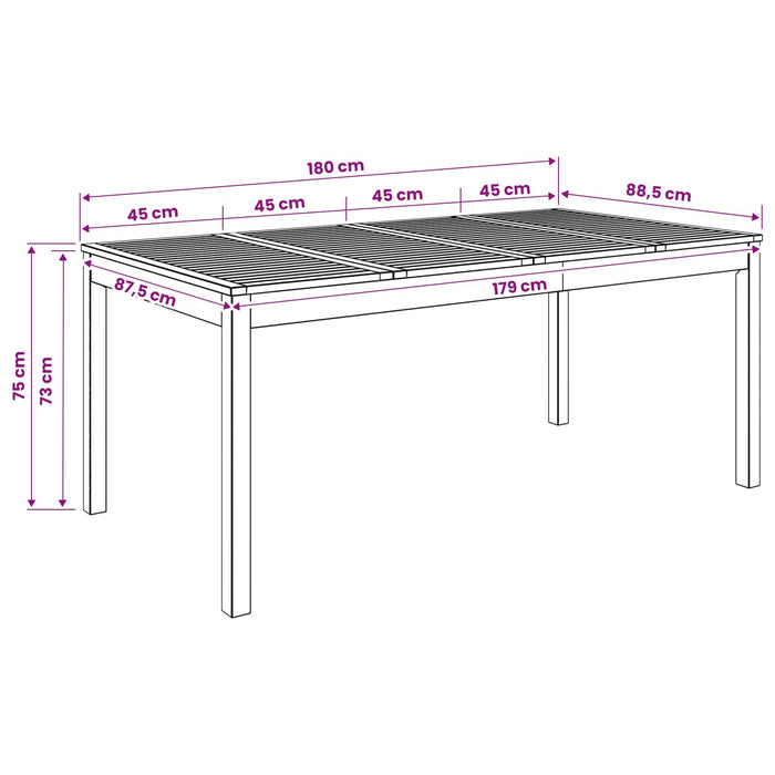 Masă de cină pentru grădină natural 180 x 88,5 x 75 cm WALTI