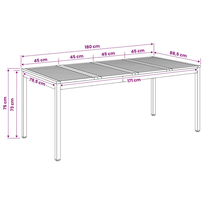 Masă de cină pentru grădină Natural și Cafea 180 x 88,5 x 75 cm WALTI