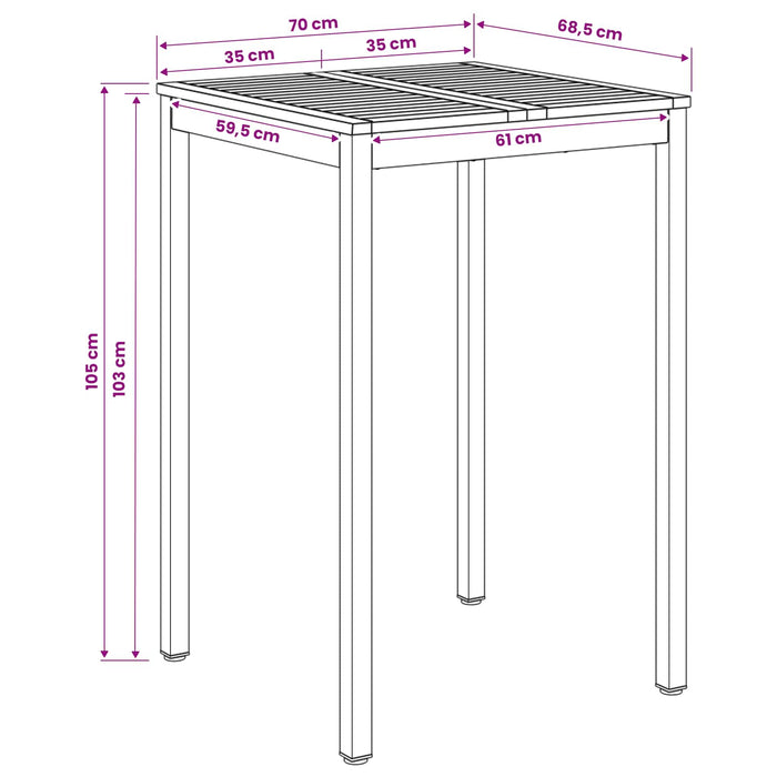 Masă de Bar în Grădină Natural și Negru 70 x 68,5 x 105 cm - WALTI WALTI