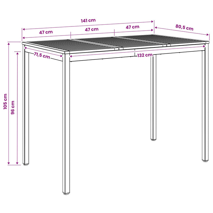 Masă de Bar în Grădină Natural și Negru 141 x 80,5 x 105 cm WALTI