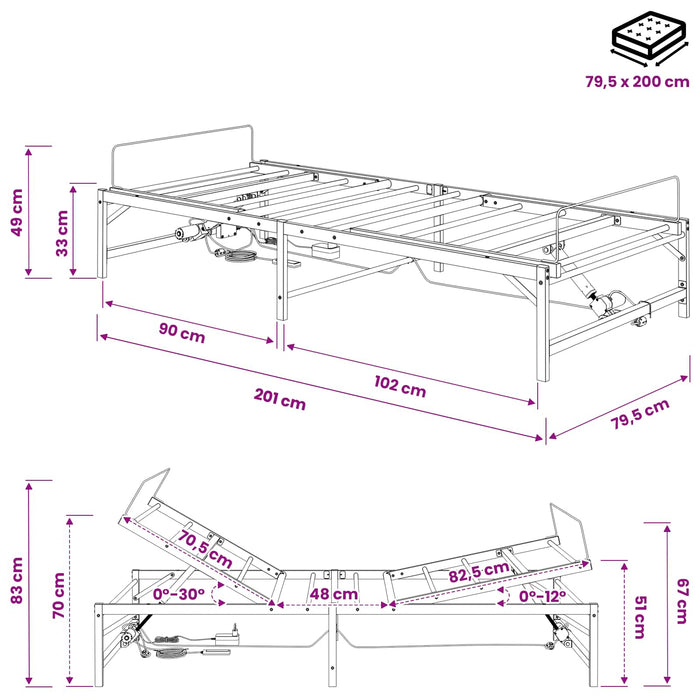 Cadru Electric Ajustabil pentru Pat Negru 80 x 200 cm Oțel WALTI