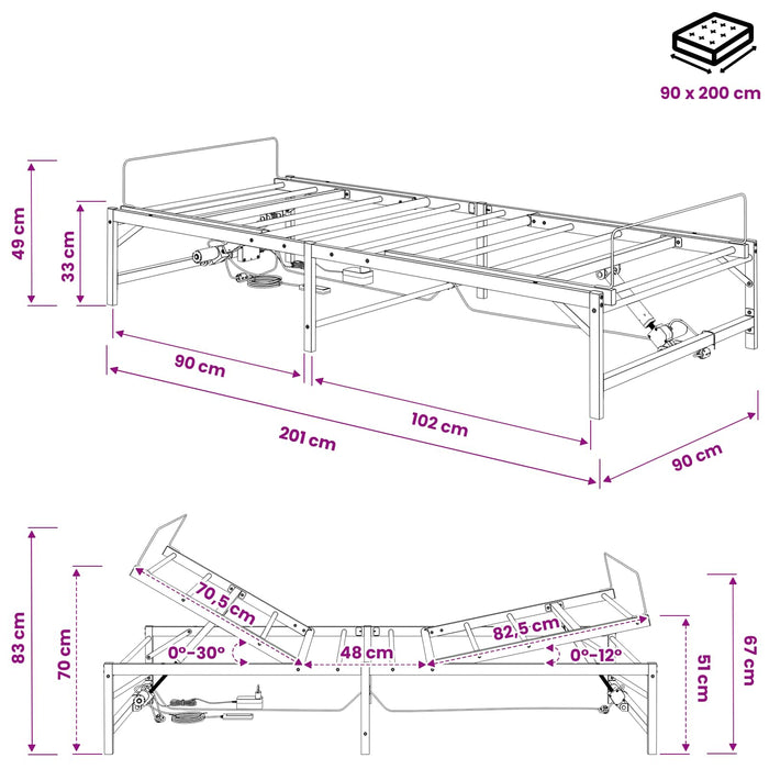Cadru Electric Ajustabil pentru Pat Negru 90 x 200 cm Oțel WALTI