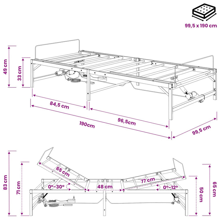 Cadru Electric Ajustabil pentru Pat Negru 100 x 190 cm Oțel WALTI