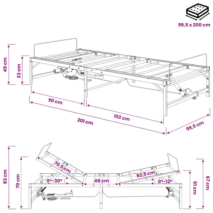 Cadru Electric Ajustabil pentru Pat Negru 100 x 200 cm Oțel WALTI