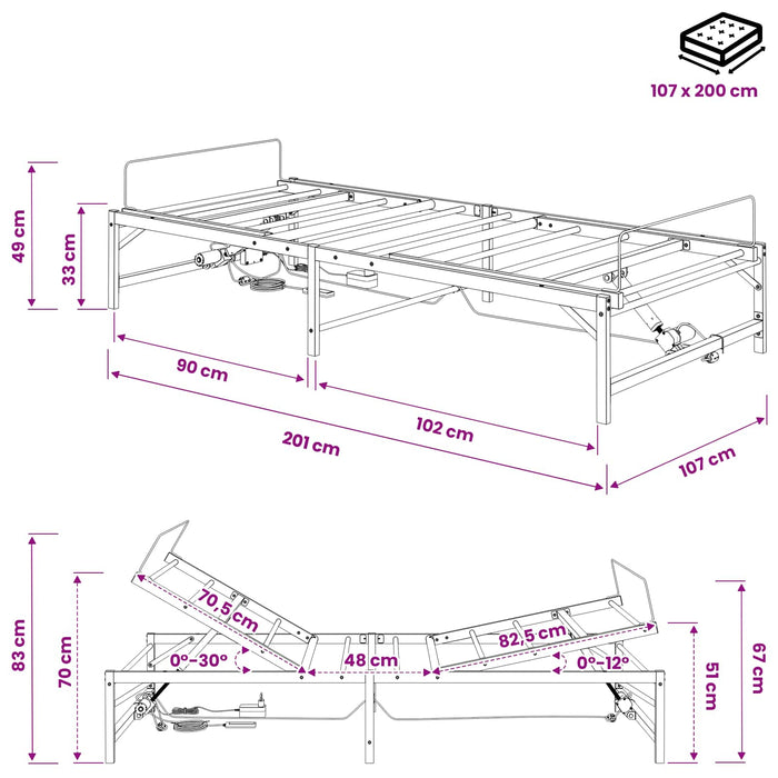 Cadru Electric Ajustabil pentru Pat Negru 107 x 203 cm Oțel WALTI
