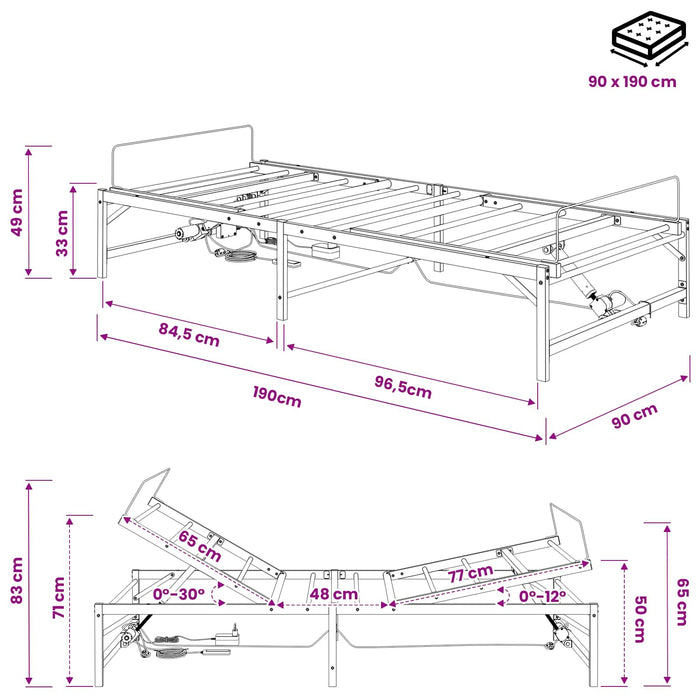 Cadru Electric Ajustabil pentru Pat Alb 90 x 190 cm Oțel WALTI