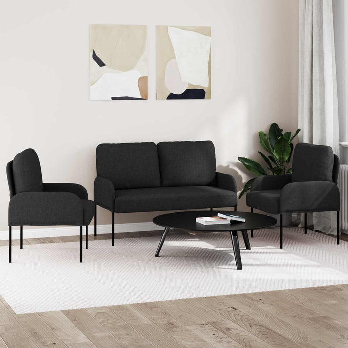 Seturi de canapele cu pernă 3 pcs Negru 115 x 56 x 80 cm placaj - WALTI WALTI