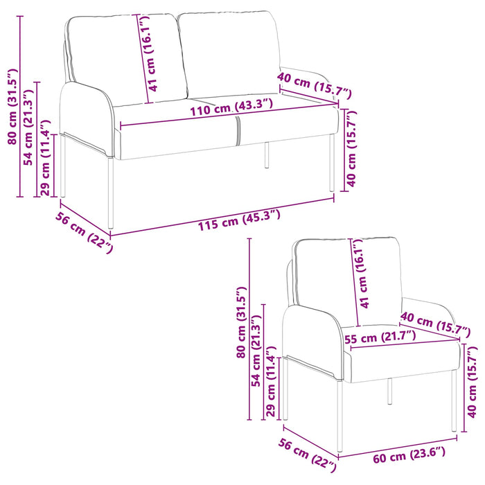 Seturi de canapele cu pernă 3 pcs Negru 115 x 56 x 80 cm placaj - WALTI WALTI