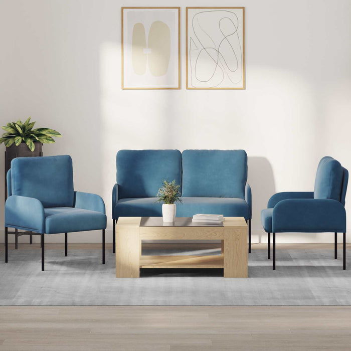 Seturi de canapele 3 pcs albastru 115 x 56 x 80 cm placaj - WALTI WALTI