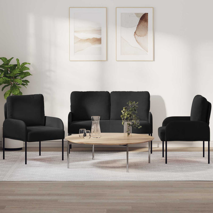 Seturi de canapele cu pernă 3 pcs Negru 115 x 56 x 80 cm placaj - WALTI WALTI