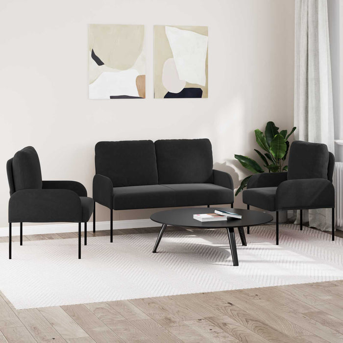Seturi de canapele cu pernă 3 pcs Negru 115 x 56 x 80 cm placaj - WALTI WALTI