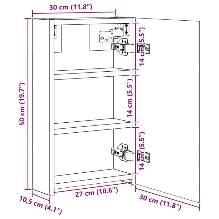 Dulap cu oglindă pentru baie Stejar artizanal 30 x 10,5 x 50 cm - WALTI WALTI