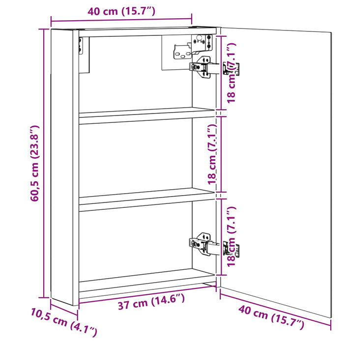 Dulap cu oglindă pentru baie cu raft Alb 40 x 10,5 x 60,5 cm - WALTI WALTI