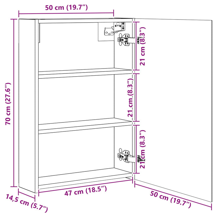 Dulap cu oglindă pentru baie Stejar Negru 50 x 14,5 x 70 cm - WALTI WALTI