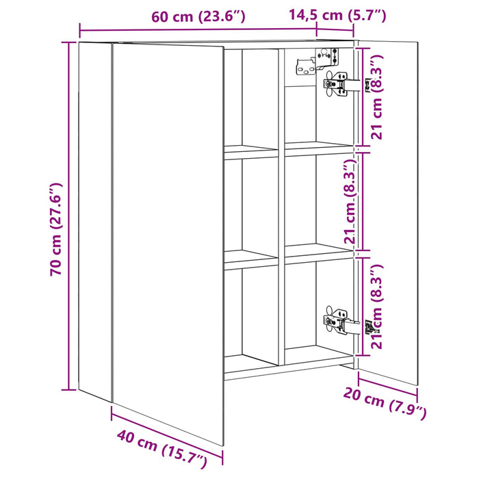 Dulap cu oglindă pentru baie Lemn vechi 60 x 14,5 x 70 cm - WALTI WALTI