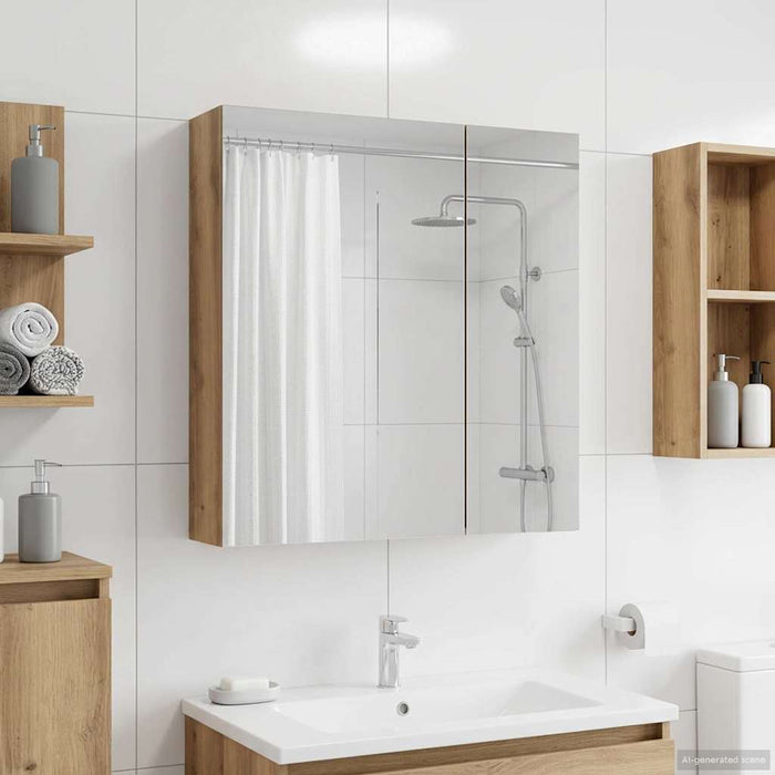 Dulap cu oglindă pentru baie Stejar artizanal 60 x 14,5 x 70 cm - WALTI WALTI