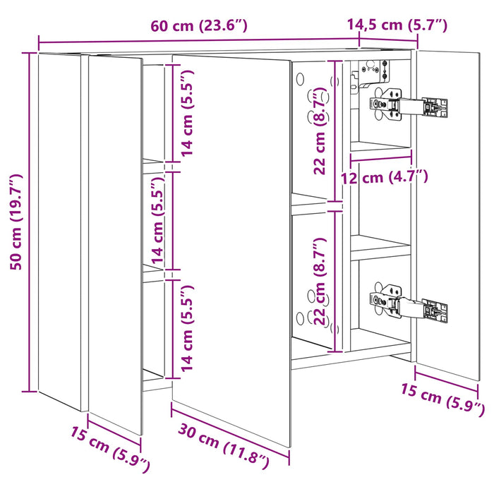 Dulap cu oglindă pentru baie Stejar fumuriu 60 x 14,5 x 50 cm - WALTI WALTI
