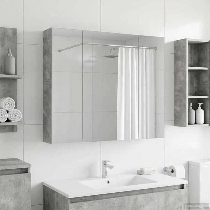 Dulap cu oglindă pentru baie Gri din beton 80 x 14.5 x 70 cm - WALTI WALTI