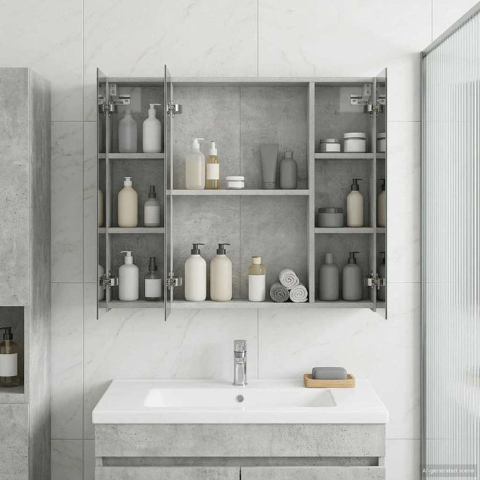 Dulap cu oglindă pentru baie Gri din beton 80 x 14.5 x 70 cm - WALTI WALTI