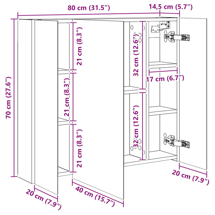 Dulap cu oglindă pentru baie Lemn vechi 80 x 14.5 x 70 cm - WALTI WALTI