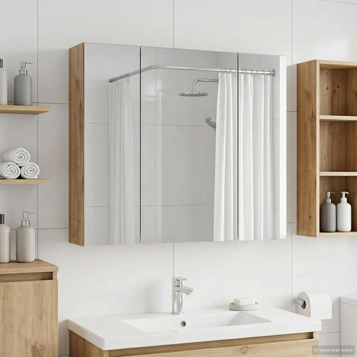 Dulap cu oglindă pentru baie Stejar artizanal 80 x 14.5 x 70 cm - WALTI WALTI