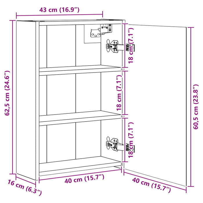 Dulap cu oglindă pentru baie Stejar fumuriu 43 x 16 x 62.5 cm - WALTI WALTI