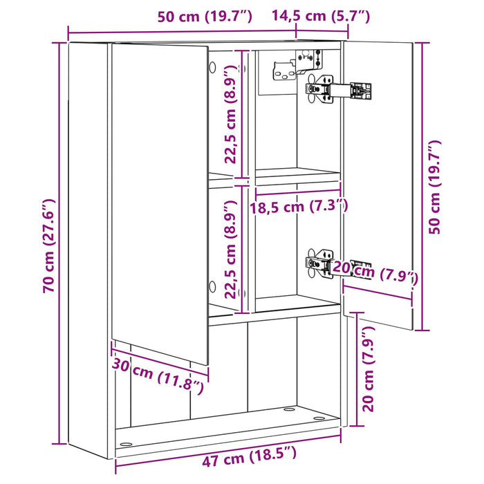 Dulap cu oglindă pentru baie Lemn vechi 50 x 14,5 x 70 cm - WALTI WALTI