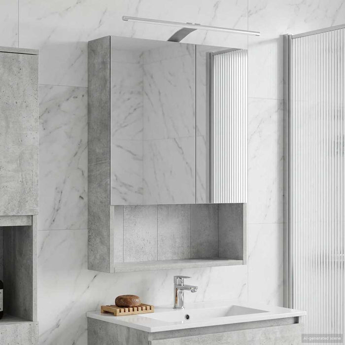 Dulap cu oglindă pentru baie Gri din beton 50 x 14,5 x 70 cm - WALTI WALTI