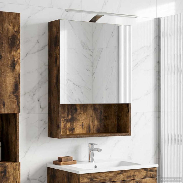 Dulap cu oglindă pentru baie Stejar fumuriu 50 x 14,5 x 70 cm WALTI