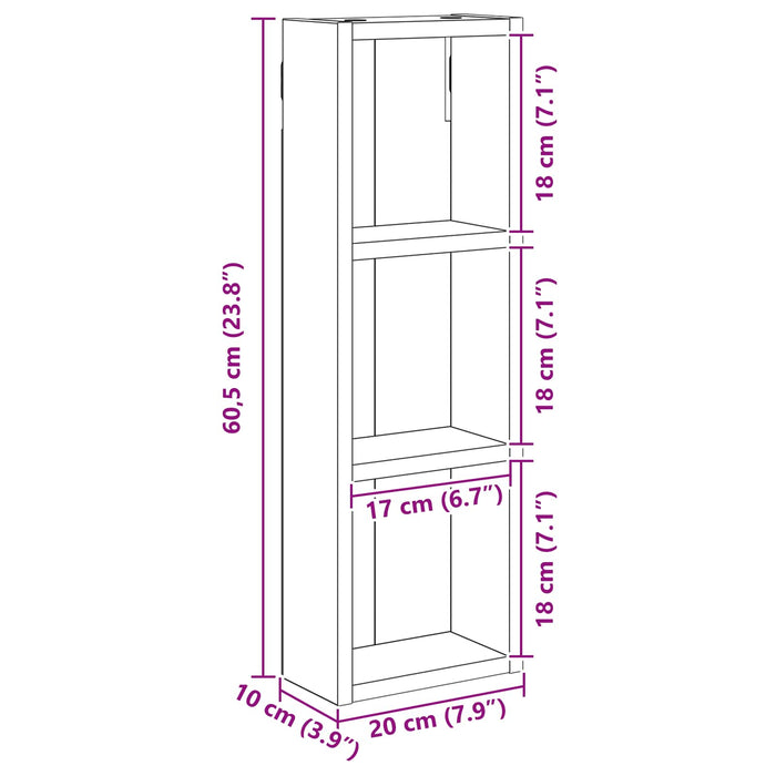 Dulap de perete pentru baie Sonoma gri 20 x 10 x 60,5 cm - WALTI WALTI